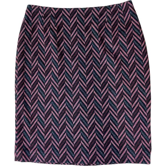 Kasper Pencil Skirt Womens 8 Black/Red Chevron Knee Length Lined Back Zip EUC - Picture 1 of 8